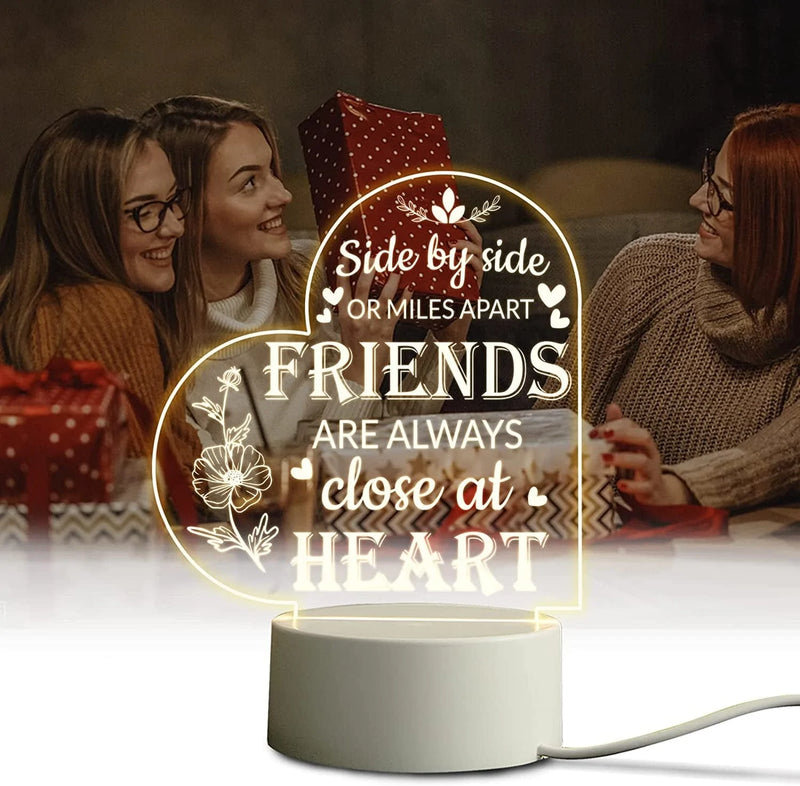 Best Friend Night Light Gifts - Long Distance Friendship Gifts for BFF, Bestfriend, Besties - Birthday Gift, Graduation Gifts, Going Away Gifts, Housewarming Gift, USB Powered Acrylic Night Light