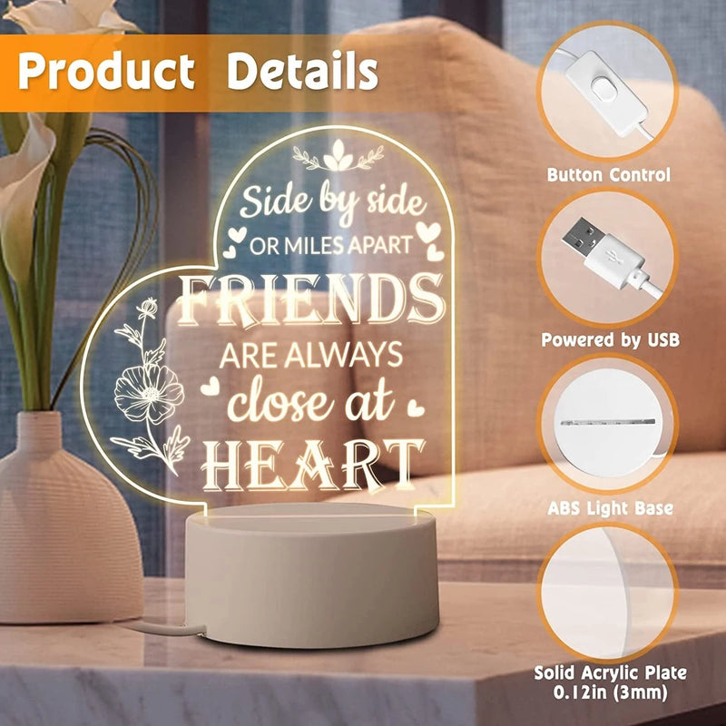 Best Friend Night Light Gifts - Long Distance Friendship Gifts for BFF, Bestfriend, Besties - Birthday Gift, Graduation Gifts, Going Away Gifts, Housewarming Gift, USB Powered Acrylic Night Light Home & Garden > Lighting > Night Lights & Ambient Lighting LDFYUS   
