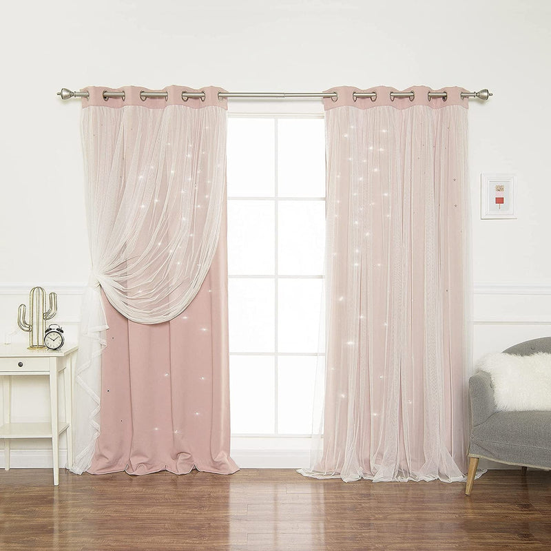 Best Home Fashion Tulle Overlay Star Cut Out Blackout Curtains (52" W X 84" L, Dusty Pink) Home & Garden > Decor > Window Treatments > Curtains & Drapes Best Home Fashion Dusty Pink 52"W x 84"L 