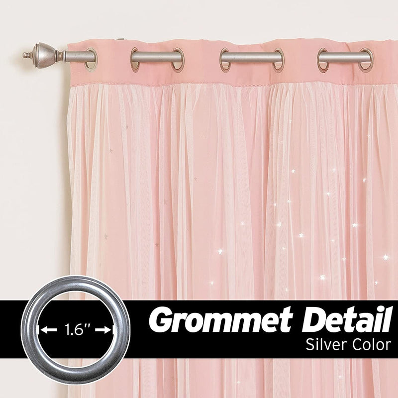 Best Home Fashion Tulle Overlay Star Cut Out Blackout Curtains (52" W X 84" L, Dusty Pink) Home & Garden > Decor > Window Treatments > Curtains & Drapes Best Home Fashion   