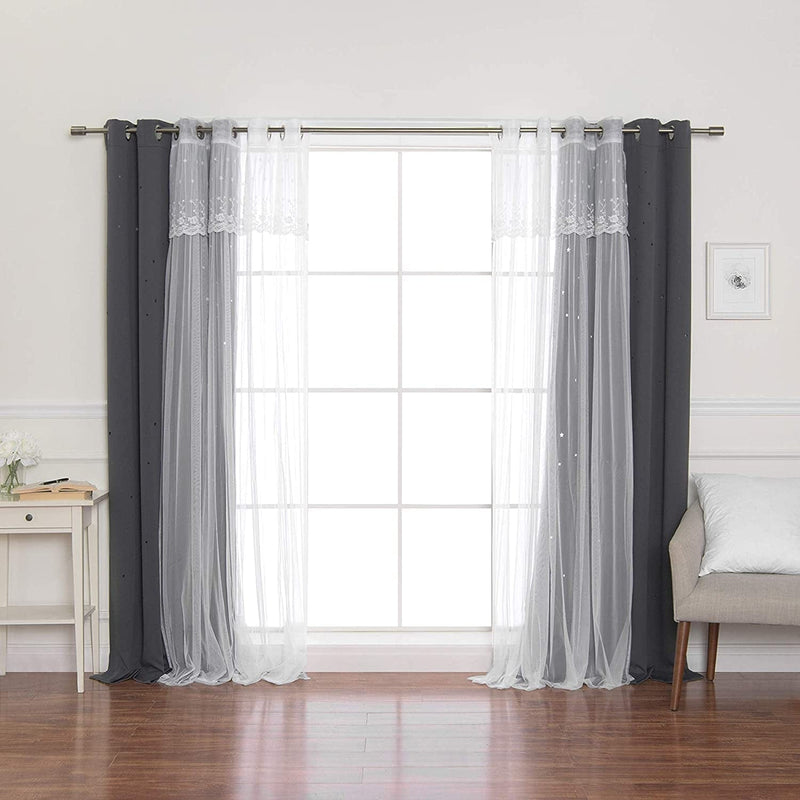 Best Home Fashion Tulle Overlay Star Cut Out Blackout Curtains (52" W X 84" L, Dusty Pink) Home & Garden > Decor > Window Treatments > Curtains & Drapes Best Home Fashion Mm Dark Grey 52"W x 84"L 