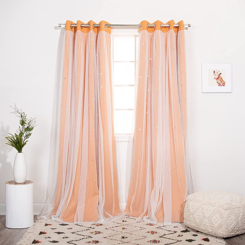 Best Home Fashion Tulle Overlay Star Cut Out Blackout Curtains (52" W X 84" L, Dusty Pink) Home & Garden > Decor > Window Treatments > Curtains & Drapes Best Home Fashion Orange 52"W x 63"L 