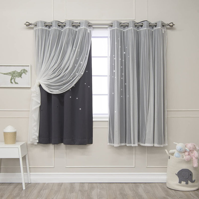 Best Home Fashion Tulle Overlay Star Cut Out Blackout Curtains (52" W X 84" L, Dusty Pink) Home & Garden > Decor > Window Treatments > Curtains & Drapes Best Home Fashion Dark Grey 52"W X 63"L -Each Panel 