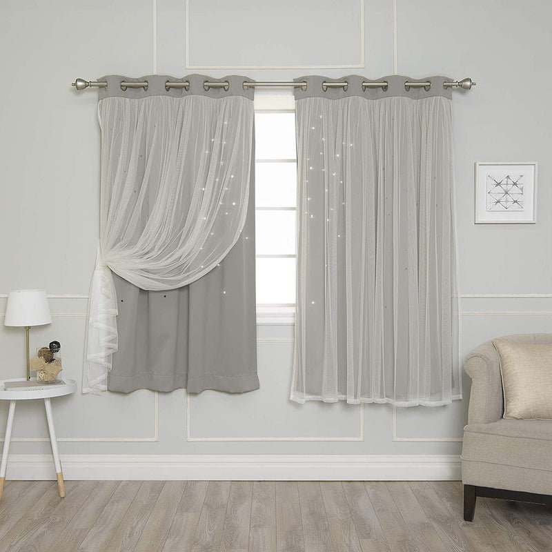 Best Home Fashion Tulle Overlay Star Cut Out Blackout Curtains (52" W X 84" L, Dusty Pink) Home & Garden > Decor > Window Treatments > Curtains & Drapes Best Home Fashion Dove 52"W x 63"L 