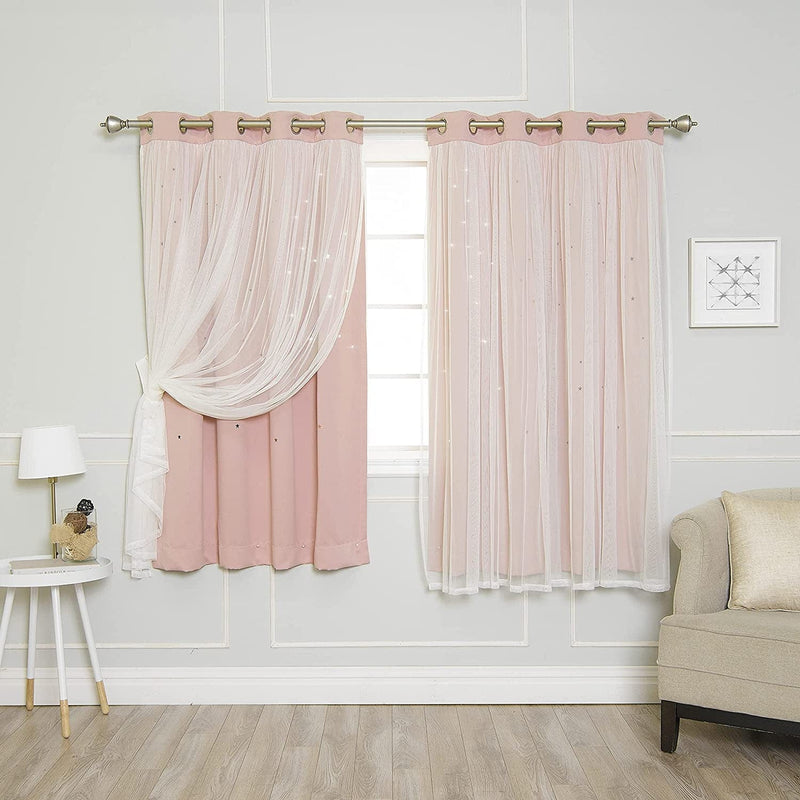Best Home Fashion Tulle Overlay Star Cut Out Blackout Curtains (52" W X 84" L, Dusty Pink) Home & Garden > Decor > Window Treatments > Curtains & Drapes Best Home Fashion Dusty Pink 52"W x 63"L 