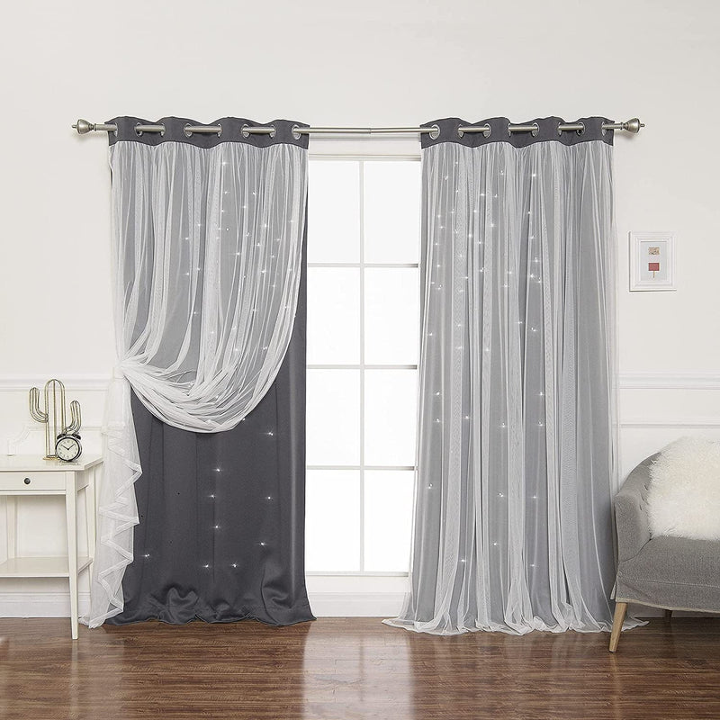 Best Home Fashion Tulle Overlay Star Cut Out Blackout Curtains (52" W X 84" L, Dusty Pink) Home & Garden > Decor > Window Treatments > Curtains & Drapes Best Home Fashion Dark Grey 52"W x 84"L 