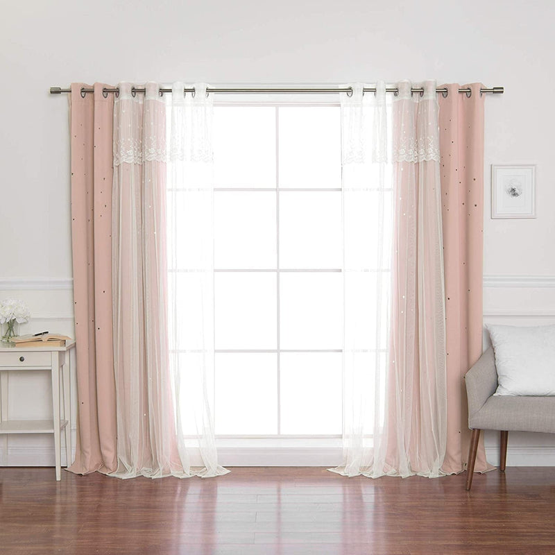 Best Home Fashion Tulle Overlay Star Cut Out Blackout Curtains (52" W X 84" L, Dusty Pink) Home & Garden > Decor > Window Treatments > Curtains & Drapes Best Home Fashion Mm Dusty Pink 52"W x 84"L 