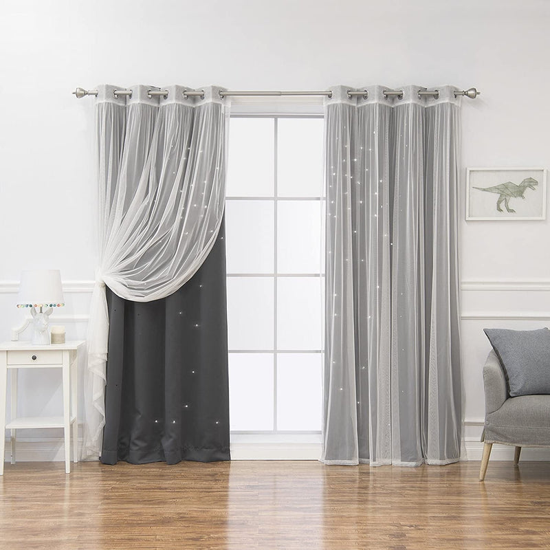 Best Home Fashion Tulle Overlay Star Cut Out Blackout Curtains (52" W X 84" L, Dusty Pink) Home & Garden > Decor > Window Treatments > Curtains & Drapes Best Home Fashion Dark Grey 52"W X 84"L - Each Panel 