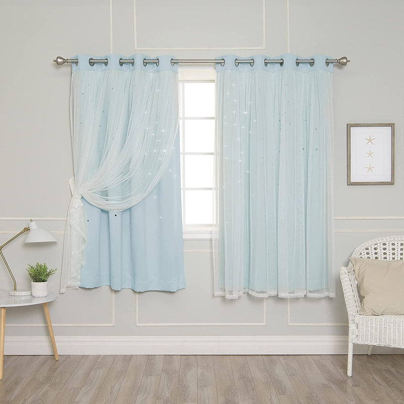 Best Home Fashion Tulle Overlay Star Cut Out Blackout Curtains (52" W X 84" L, Dusty Pink) Home & Garden > Decor > Window Treatments > Curtains & Drapes Best Home Fashion Skyblue 52"W x 63"L 