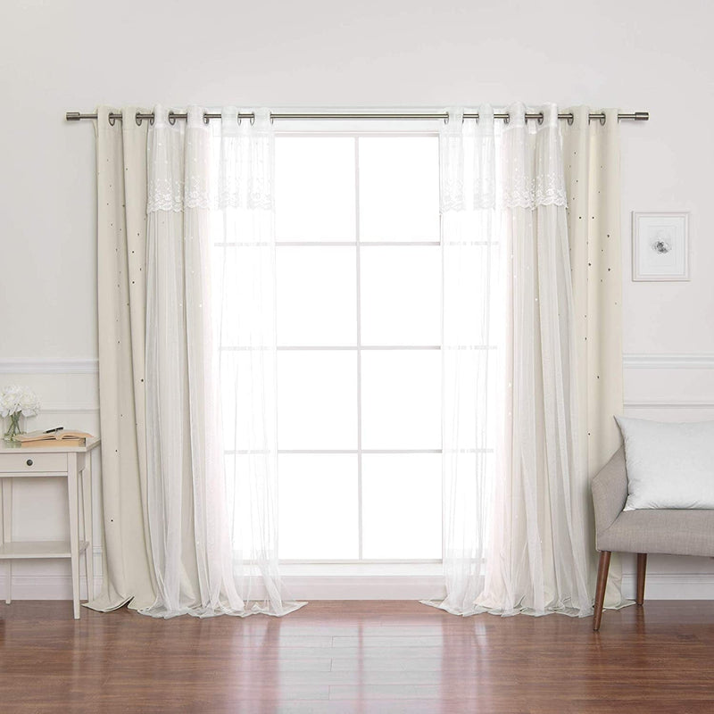 Best Home Fashion Tulle Overlay Star Cut Out Blackout Curtains (52" W X 84" L, Dusty Pink) Home & Garden > Decor > Window Treatments > Curtains & Drapes Best Home Fashion Mm Biscuit 52"W x 84"L 
