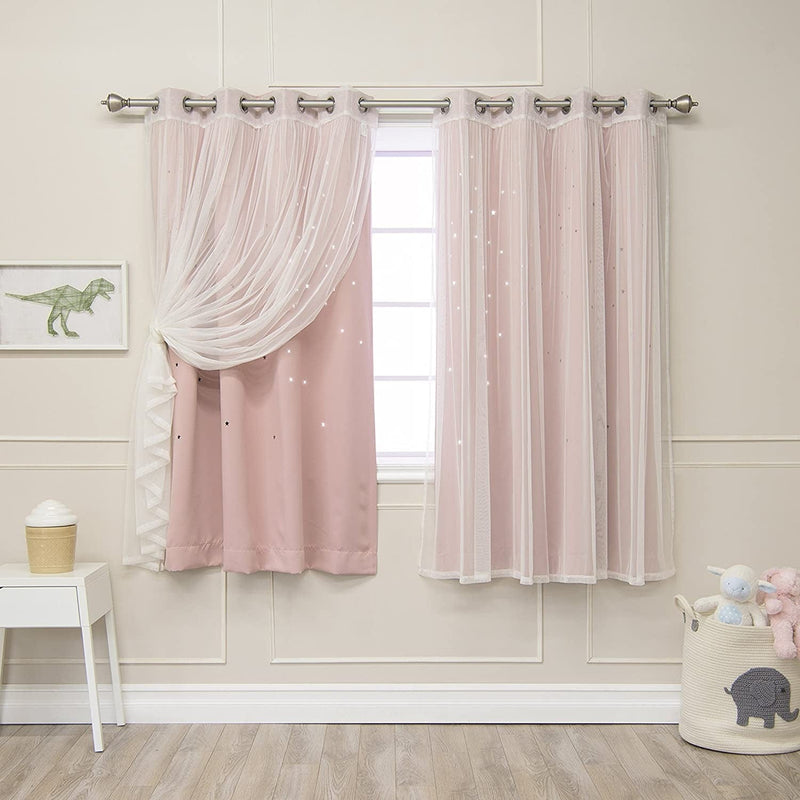 Best Home Fashion Tulle Overlay Star Cut Out Blackout Curtains (52" W X 84" L, Dusty Pink) Home & Garden > Decor > Window Treatments > Curtains & Drapes Best Home Fashion Dustypink 52"W X 63"L -Each Panel 