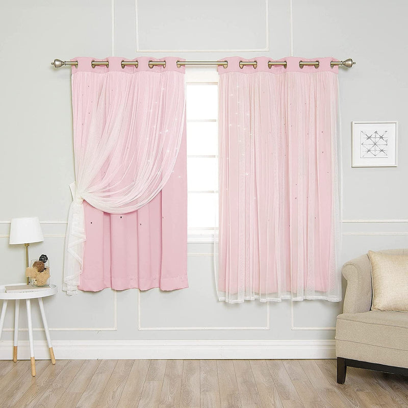 Best Home Fashion Tulle Overlay Star Cut Out Blackout Curtains (52" W X 84" L, Dusty Pink) Home & Garden > Decor > Window Treatments > Curtains & Drapes Best Home Fashion New Pink 52"W x 63"L 