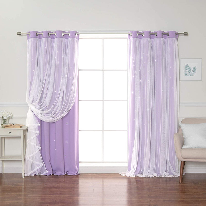Best Home Fashion Tulle Overlay Star Cut Out Blackout Curtains (52" W X 84" L, Dusty Pink) Home & Garden > Decor > Window Treatments > Curtains & Drapes Best Home Fashion Lavender 52"W x 84"L 