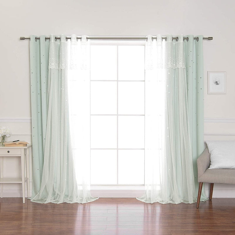 Best Home Fashion Tulle Overlay Star Cut Out Blackout Curtains (52" W X 84" L, Dusty Pink) Home & Garden > Decor > Window Treatments > Curtains & Drapes Best Home Fashion Mm Mint 52"W x 84"L 