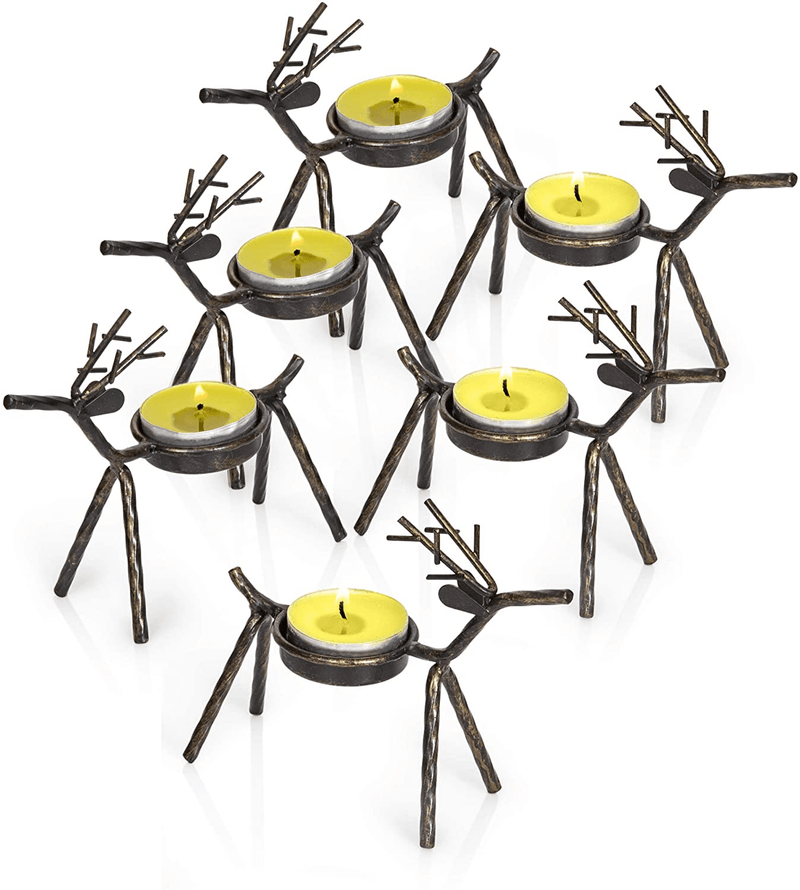 Besti Reindeer Tealight Candle Holders - Set of 6 Standing Iron Metal Christmas Decor with Rustic Bronze Finish - Durable and Rust-Proof Holiday Table Centerpiece and Display - 4.75"W x 1.87"D x 5"H Home & Garden > Decor > Home Fragrance Accessories > Candle Holders Besti Default Title  