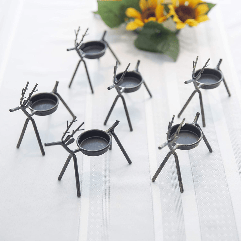 Besti Reindeer Tealight Candle Holders - Set of 6 Standing Iron Metal Christmas Decor with Rustic Bronze Finish - Durable and Rust-Proof Holiday Table Centerpiece and Display - 4.75"W x 1.87"D x 5"H Home & Garden > Decor > Home Fragrance Accessories > Candle Holders Besti   