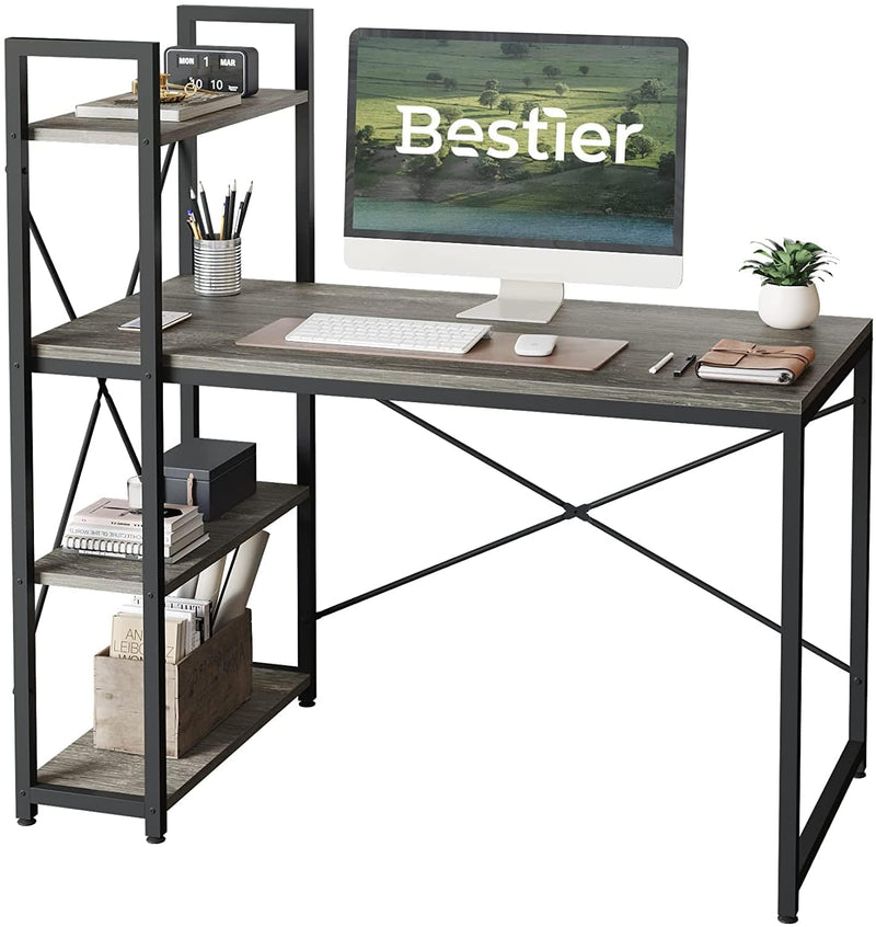 Bestier Computer Desk with Shelves - 47 Inch Home Office Desks with Bookshelf for Study Writing and Work - Plenty Leg Room and Easy Assemble, Gray Home & Garden > Household Supplies > Storage & Organization CZ Grey 47 Inch 