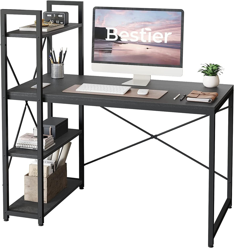 Bestier Computer Desk with Shelves - 47 Inch Home Office Desks with Bookshelf for Study Writing and Work - Plenty Leg Room and Easy Assemble, Gray Home & Garden > Household Supplies > Storage & Organization CZ Black 47 Inch 