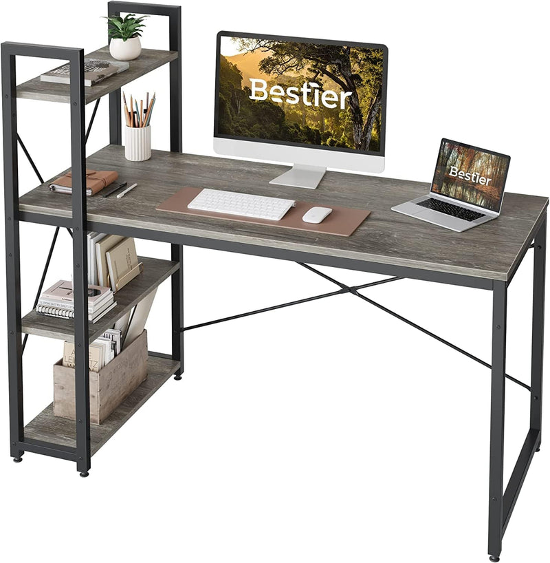 Bestier Computer Desk with Shelves - 47 Inch Home Office Desks with Bookshelf for Study Writing and Work - Plenty Leg Room and Easy Assemble, Gray Home & Garden > Household Supplies > Storage & Organization CZ Grey 55 Inch 