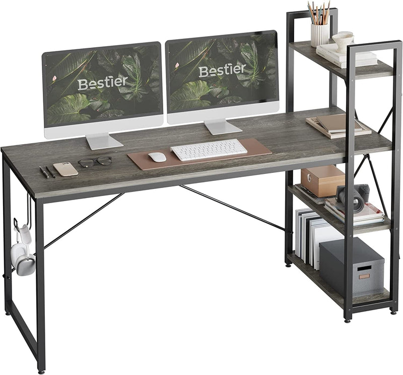 Bestier Computer Desk with Shelves - 47 Inch Home Office Desks with Bookshelf for Study Writing and Work - Plenty Leg Room and Easy Assemble, Gray Home & Garden > Household Supplies > Storage & Organization CZ Retro Gray 63 Inch 