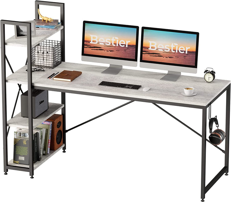 Bestier Computer Desk with Shelves - 47 Inch Home Office Desks with Bookshelf for Study Writing and Work - Plenty Leg Room and Easy Assemble, Gray Home & Garden > Household Supplies > Storage & Organization CZ Wash White 63 Inch 