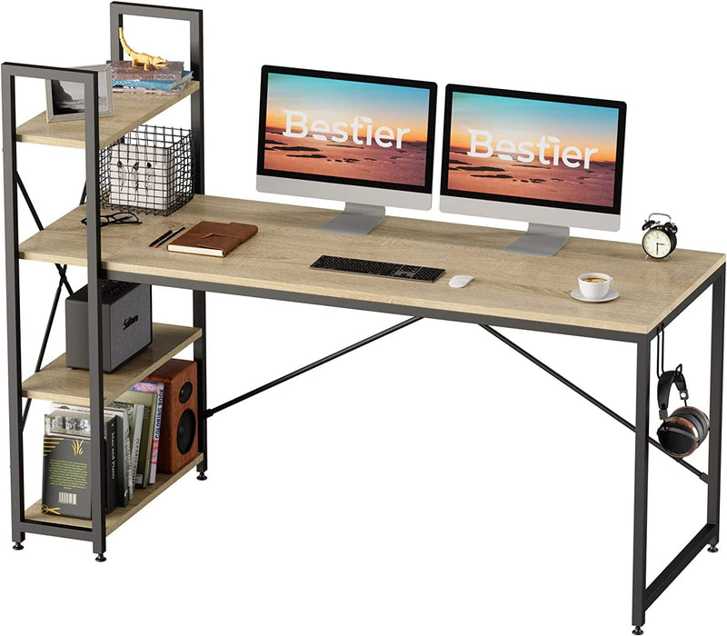 Bestier Computer Desk with Shelves - 47 Inch Home Office Desks with Bookshelf for Study Writing and Work - Plenty Leg Room and Easy Assemble, Gray