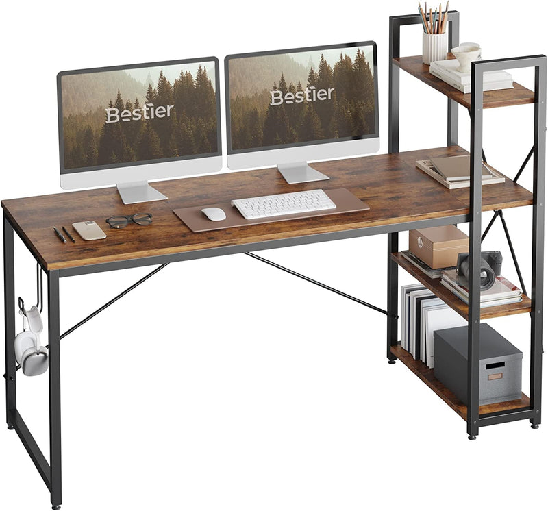 Bestier Computer Desk with Shelves - 47 Inch Home Office Desks with Bookshelf for Study Writing and Work - Plenty Leg Room and Easy Assemble, Gray Home & Garden > Household Supplies > Storage & Organization CZ Industrial Brown 63 Inch 
