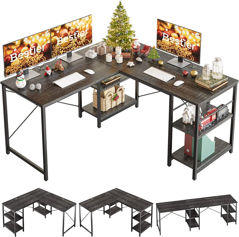 Bestier L Shaped Desk with Shelves 95.2 Inch Reversible Corner Computer Desk or 2 Person Long Table for Home Office Large Gaming Writing Storage Workstation P2 Board with 3 Cable Holes, Grey Oak Home & Garden > Household Supplies > Storage & Organization CZ Charcoal 95 Inch 