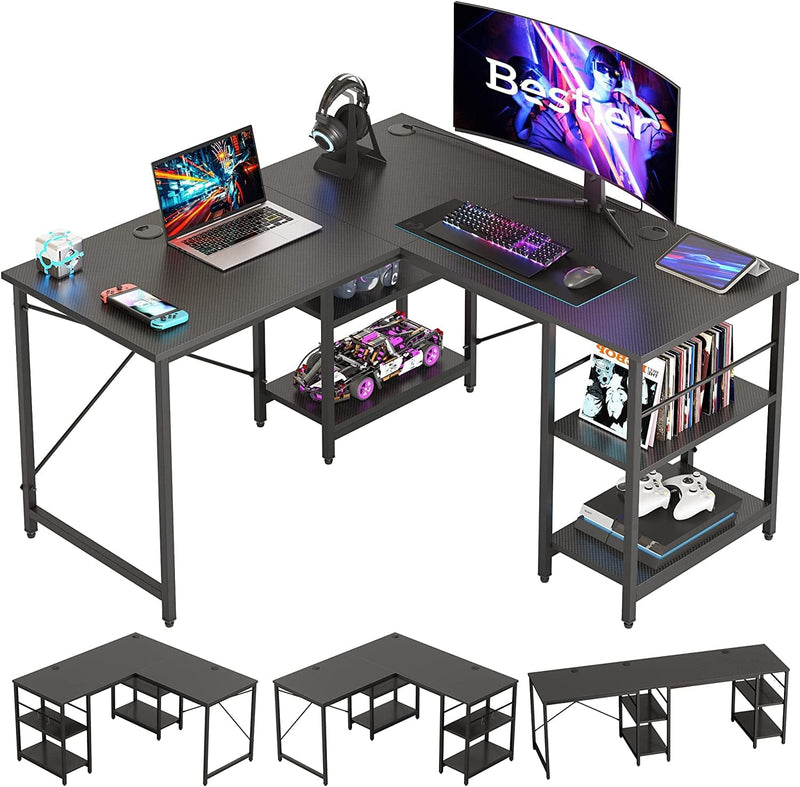 Bestier L Shaped Desk with Shelves 95.2 Inch Reversible Corner Computer Desk or 2 Person Long Table for Home Office Large Gaming Writing Storage Workstation P2 Board with 3 Cable Holes, Grey Oak Home & Garden > Household Supplies > Storage & Organization CZ   