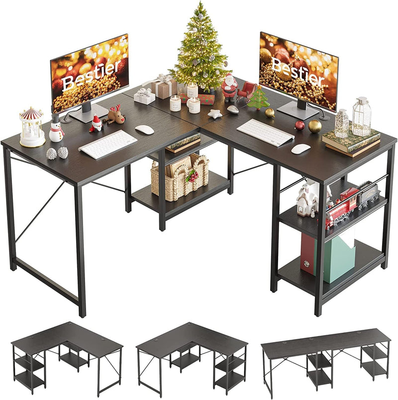 Bestier L Shaped Desk with Shelves 95.2 Inch Reversible Corner Computer Desk or 2 Person Long Table for Home Office Large Gaming Writing Storage Workstation P2 Board with 3 Cable Holes, Grey Oak Home & Garden > Household Supplies > Storage & Organization CZ Black 86 Inch 