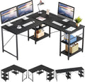 Bestier L Shaped Desk with Shelves 95.2 Inch Reversible Corner Computer Desk or 2 Person Long Table for Home Office Large Gaming Writing Storage Workstation P2 Board with 3 Cable Holes, Grey Oak
