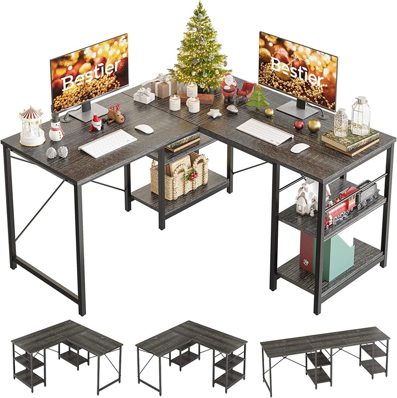 Bestier L Shaped Desk with Shelves 95.2 Inch Reversible Corner Computer Desk or 2 Person Long Table for Home Office Large Gaming Writing Storage Workstation P2 Board with 3 Cable Holes, Grey Oak Home & Garden > Household Supplies > Storage & Organization CZ Charcoal 86 Inch 