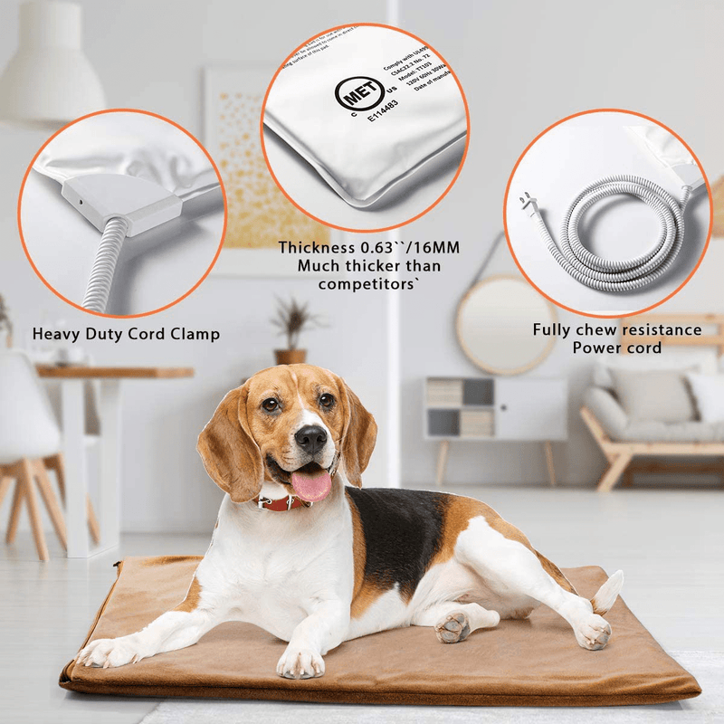 Bestio MET Safety Certified Pet Heating Pad Heated Dog Cat Mat Bed Warmer Features Optimal Even Constant Temperature Heavy Duty Chew Resistant Cord Water Proof for Indoor Dog Cat