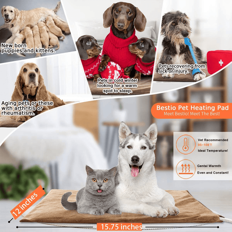 Bestio MET Safety Certified Pet Heating Pad Heated Dog Cat Mat Bed Warmer Features Optimal Even Constant Temperature Heavy Duty Chew Resistant Cord Water Proof for Indoor Dog Cat
