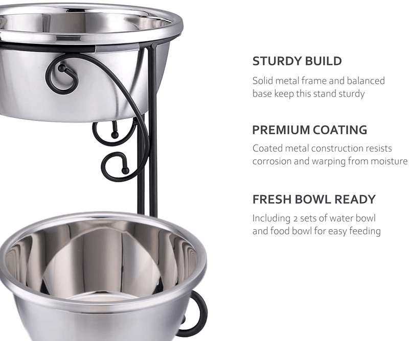 BestVida 12" Elevated Dog Bowls, Raised Dog Bowl Stand, Double Bowl Stand, Pet Feeder Comes with Four Stainless Steel Bowls