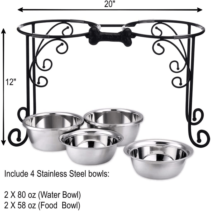 BestVida 12" Elevated Dog Bowls, Raised Dog Bowl Stand, Double Bowl Stand, Pet Feeder Comes with Four Stainless Steel Bowls
