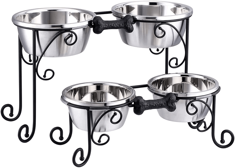 BestVida 12" Elevated Dog Bowls, Raised Dog Bowl Stand, Double Bowl Stand, Pet Feeder Comes with Four Stainless Steel Bowls Animals & Pet Supplies > Pet Supplies > Cat Supplies BestVida   