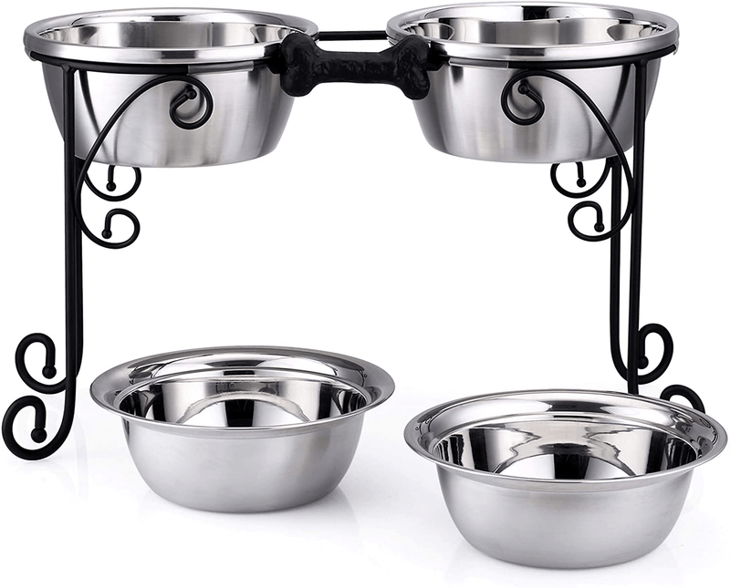 BestVida 12" Elevated Dog Bowls, Raised Dog Bowl Stand, Double Bowl Stand, Pet Feeder Comes with Four Stainless Steel Bowls Animals & Pet Supplies > Pet Supplies > Cat Supplies BestVida Large (Pack of 1)  