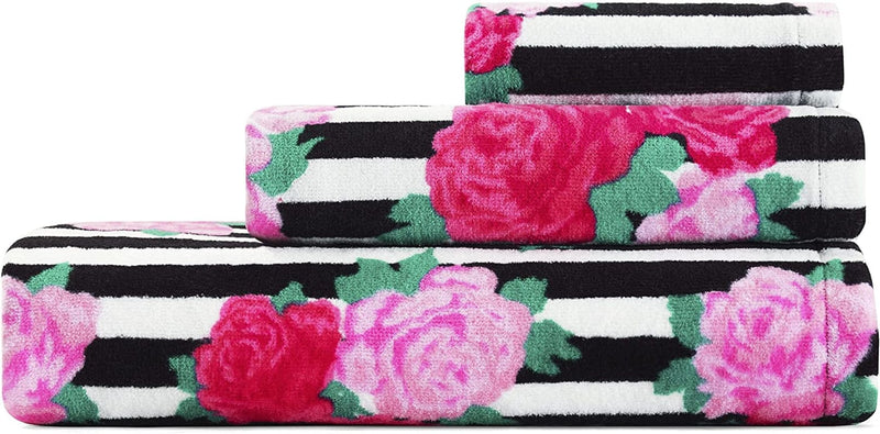 Betsey Johnson Flower Stripe 3 Piece Towel Set, 52X27, Medium Pink Home & Garden > Linens & Bedding > Towels Betsey Johnson   
