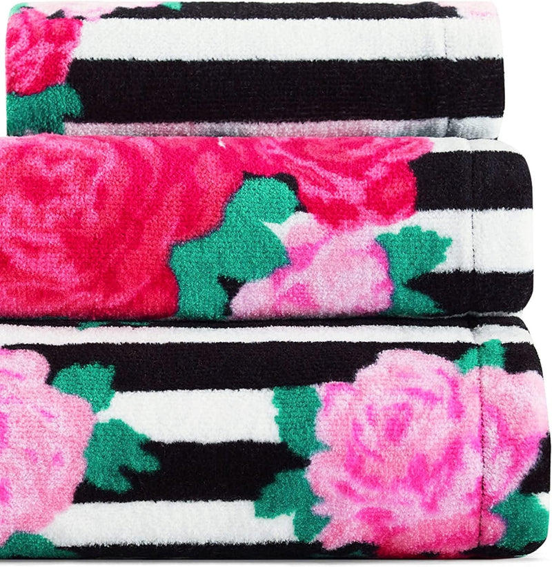 Betsey Johnson Flower Stripe 3 Piece Towel Set, 52X27, Medium Pink Home & Garden > Linens & Bedding > Towels Betsey Johnson   