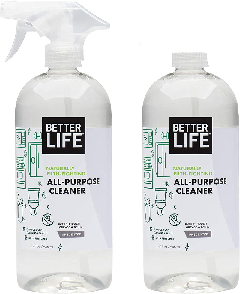 BETTER LIFE All Purpose Cleaner, Multipurpose Home and Kitchen Cleaning Spray for Glass, Countertops, Appliances, Upholstery & More, Multi-Surface Spray Cleaner - 32Oz (Pack of 2) Clary Sage & Citrus Home & Garden > Household Supplies > Household Cleaning Supplies Better Life Unscented 32 Fl Oz (Pack of 2) 