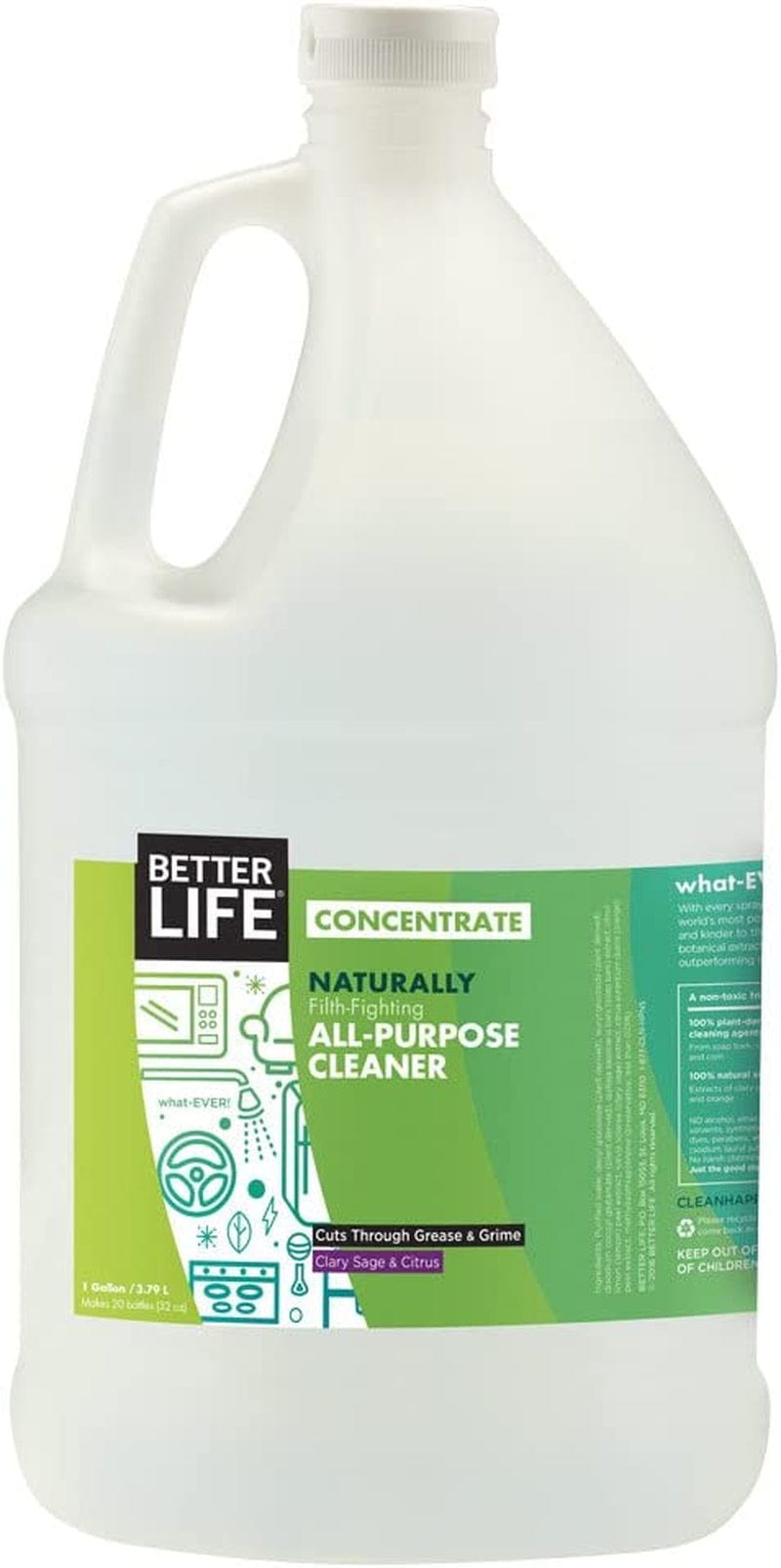 BETTER LIFE All Purpose Cleaner, Multipurpose Home and Kitchen Cleaning Spray for Glass, Countertops, Appliances, Upholstery & More, Multi-Surface Spray Cleaner - 32Oz (Pack of 2) Clary Sage & Citrus Home & Garden > Household Supplies > Household Cleaning Supplies Better Life Clary Sage & Citrus 128 Fl Oz (Pack of 1) 