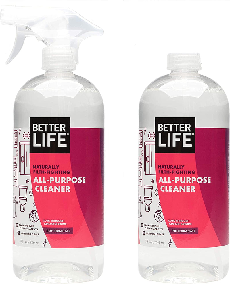 BETTER LIFE All Purpose Cleaner, Multipurpose Home and Kitchen Cleaning Spray for Glass, Countertops, Appliances, Upholstery & More, Multi-Surface Spray Cleaner - 32Oz (Pack of 2) Clary Sage & Citrus Home & Garden > Household Supplies > Household Cleaning Supplies Better Life Pomegranate 32 Fl Oz (Pack of 2) 