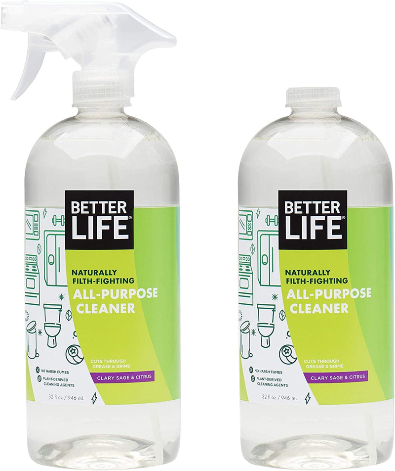 BETTER LIFE All Purpose Cleaner, Multipurpose Home and Kitchen Cleaning Spray for Glass, Countertops, Appliances, Upholstery & More, Multi-Surface Spray Cleaner - 32Oz (Pack of 2) Clary Sage & Citrus Home & Garden > Household Supplies > Household Cleaning Supplies Better Life Clary Sage & Citrus 32 Fl Oz (Pack of 2) 