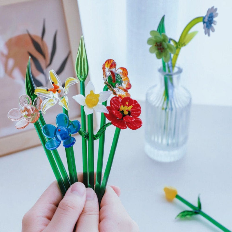 Betterz Glass Flower Craft Ornamental Multi-Color Exquisite Workmanship Glass Miniature Flower Decor for Valentine'S Day Home & Garden > Decor > Seasonal & Holiday Decorations BetterZ 7  