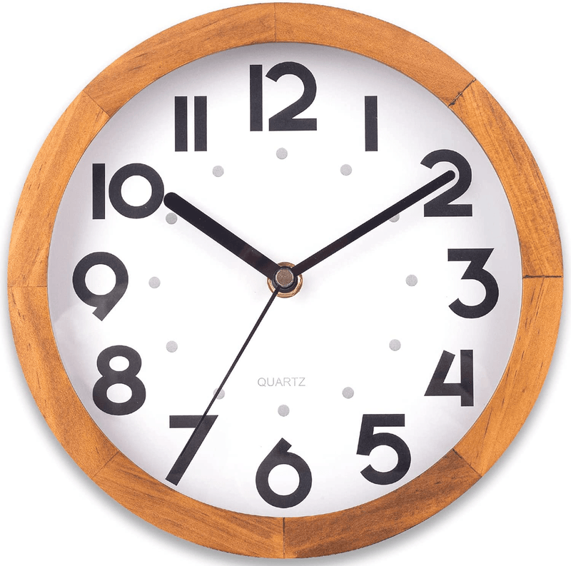 BEW 8" Small Wooden Wall Clock, Silent Non-Ticking Retro Decorative Oak Wall Clock for Bedroom, Living Room, Kitchen, Cafe, Office Home & Garden > Decor > Clocks > Wall Clocks BEW Pine  