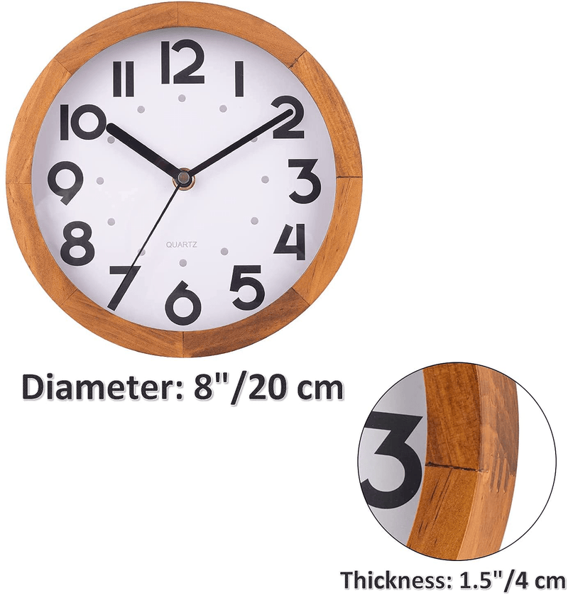 BEW 8" Small Wooden Wall Clock, Silent Non-Ticking Retro Decorative Oak Wall Clock for Bedroom, Living Room, Kitchen, Cafe, Office Home & Garden > Decor > Clocks > Wall Clocks BEW   