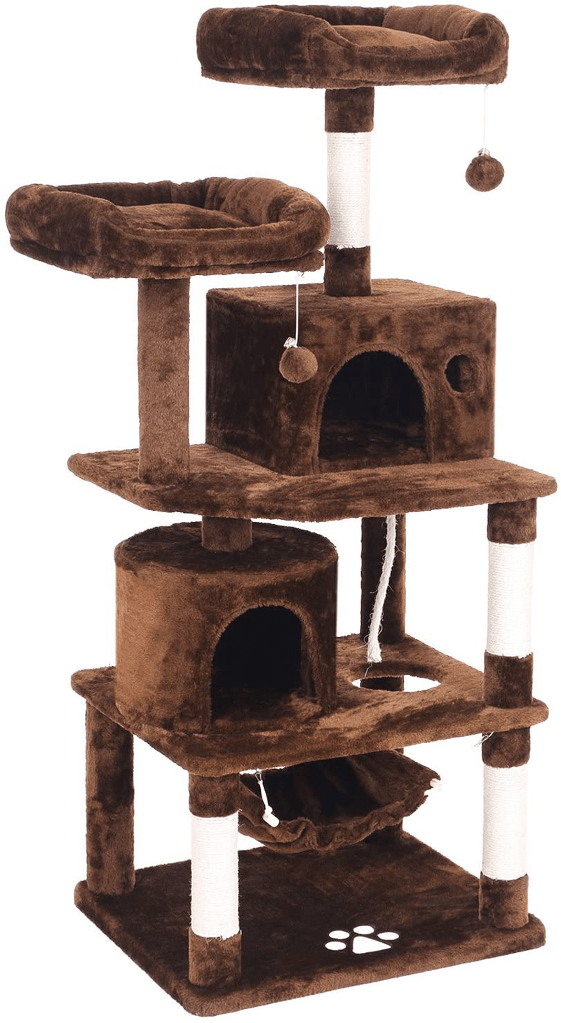 BEWISHOME Cat Tree Condo Furniture Kitten Activity Tower Pet Kitty Play House with Scratching Posts Perches Hammock MMJ01 Animals & Pet Supplies > Pet Supplies > Cat Supplies > Cat Beds BEWISHOME brown  