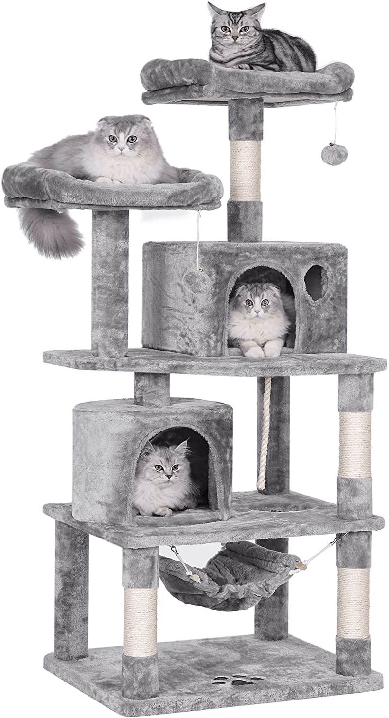 BEWISHOME Cat Tree Condo Furniture Kitten Activity Tower Pet Kitty Play House with Scratching Posts Perches Hammock MMJ01 Animals & Pet Supplies > Pet Supplies > Cat Supplies > Cat Beds BEWISHOME light grey  