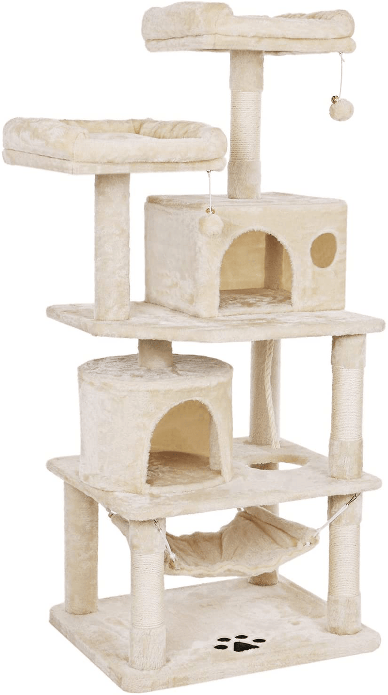 BEWISHOME Cat Tree Condo Furniture Kitten Activity Tower Pet Kitty Play House with Scratching Posts Perches Hammock MMJ01 Animals & Pet Supplies > Pet Supplies > Cat Supplies > Cat Beds BEWISHOME Beige  